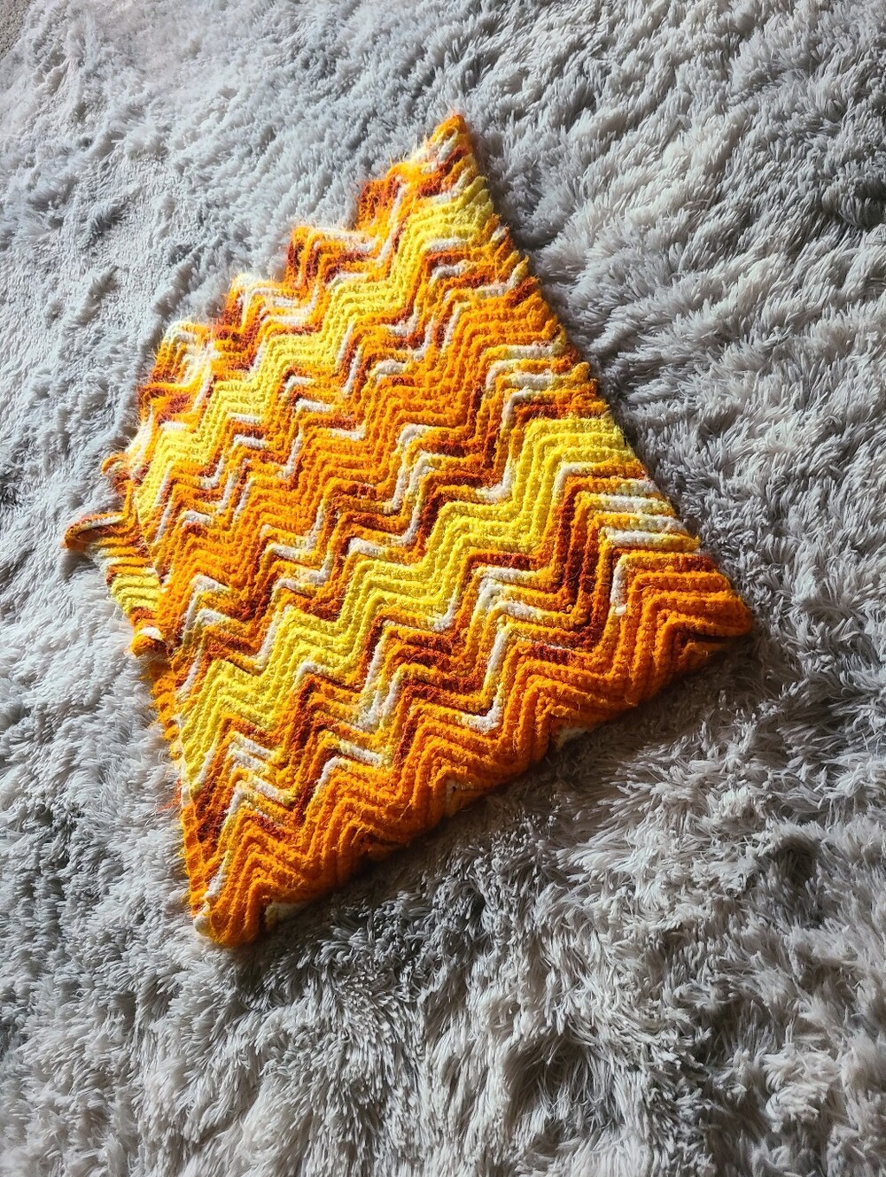 Handmade Chevron Knit Throw in Bright Yellow & Orange